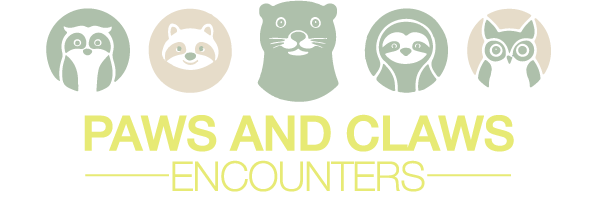Animal icons with 'Paws and Claws Encounters' text below.