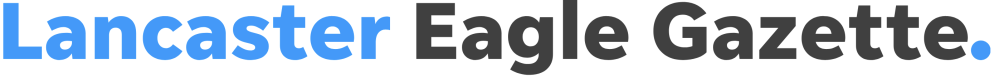 Lancaster Eagle Gazette logo with blue and black text on white background.