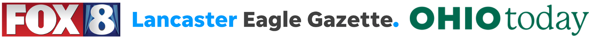 Logos of FOX 8, Lancaster Eagle Gazette, and OHIO today in a row.